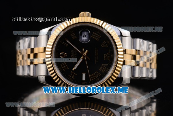 Rolex Day-Date II Asia Automatic Two Tone Case/Bracelet with Black Dial and Roman Numeral Markers - Click Image to Close